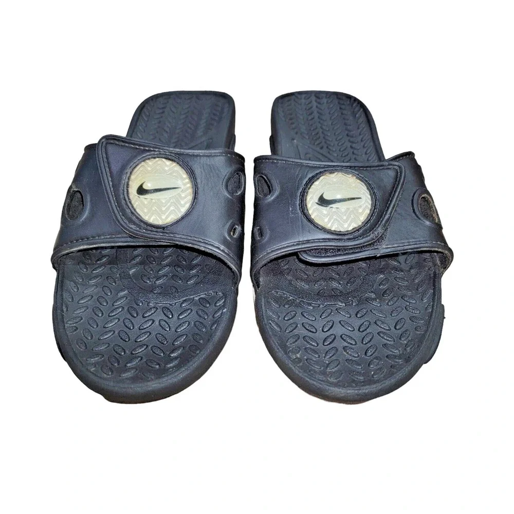 Vintage Y2K Nike Slides Men's Black White Rubber Sandals Size 12 - 810006 001